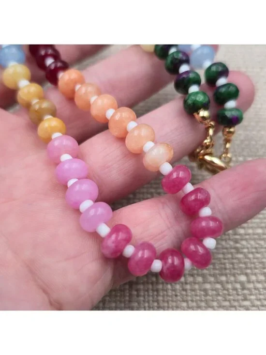 18 Inch Gold Plated Rainbow Gemstone Quartz Stone Necklace B1153 - Picture 3 of 7